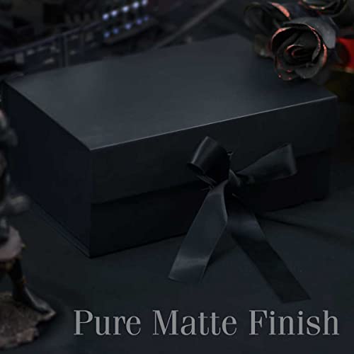 RBS® - Black Foldable Gift Box (1 Pack) Empty Gift Box with Satin Ribbon 23 x 16 x 10cm, Multipurpose Hamper Box Holds upto 5 kg Reuse Gift Boxes for Presents all occasions, Box for Packing