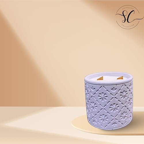 Shivaliya Collection High-Strength Concrete Quinn Shape Candle Jar with Aroma Fragrance | Premium Scented Soy Wax Fill | 20-25 Hr Burn Time | Home Decor Item | Gifts for Memorable - (Large, Lavender)