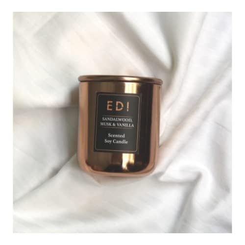 Virgo Creations EDI Metal Jar Candle, Scented Soy Wax, Sandalwood-Musk-Vanilla Fragrance, Rose Gold Finish Metal Candle with Lid, Home Decor, Size 7x7x8 cm, Pack of 1