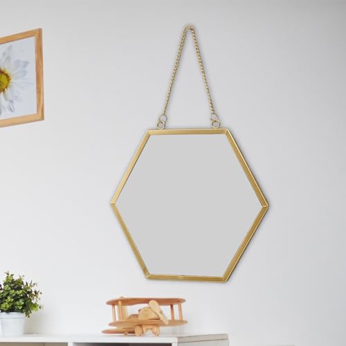 ATORSE® Wall Hanging Mirror Metal Frame Mirrors for Apartment Dressing Room Entryway 28.5cmx25cm Hexagon