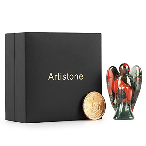 Artistone 2.0" Angel Stones, Africa Blood Stone Angel Healing Crystal Hand-Carved Gemstone Crystal Figurine Statue Guardian Pocket Angel with Gift Box