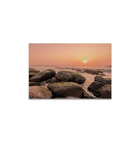 GADGETS WRAP Canvas Gallery Wrap Framed for Home Office Studio Living Room Decoration (14x11inch) - Seaside Sunset