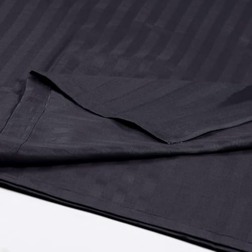 Evan Cotton 48x72x6 inch Single Fitted 300TC Satin Stripe Elastic Fitted Bedsheet |Home, Pg, Hotel, Hostels, Hospital Fitted Bedsheet with 1 Pillow (72"x48" up to 6" Mattress | 6x5 feet, Black)