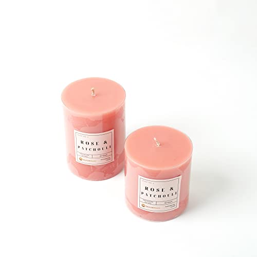 The Decor Mart Rose & Patchouli Pillar Candles Set of 2