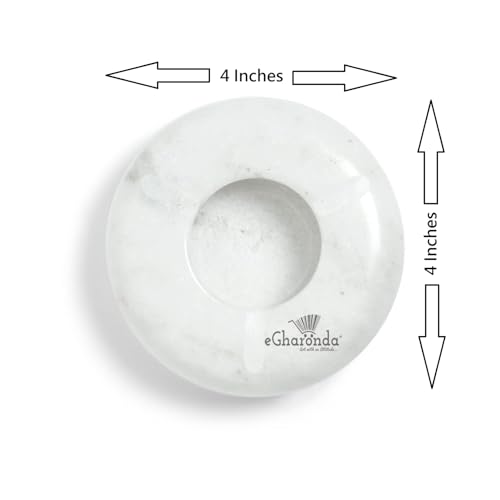 eGharonda Handmade White Marble 4 Inch Round Tabletop Ashtray for Home/Office/Hotel/Restaurant/Gifts