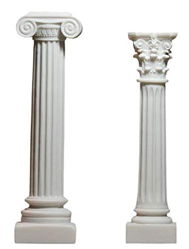 Set 2 Greek Columns Ionic & Corinthian Style Pillar Pedestal Decor Sculpture