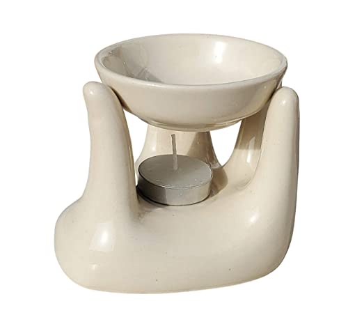 Pure Source India Oil Burner for Home, Office, with 1 Tea Light Candle, Made by Porcelain (Off - White)