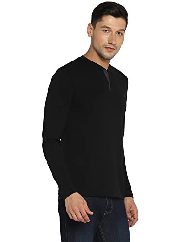 AMERICAN CREW Henley Full Sleeves Black Regular Fit T-Shirt For Men (Ac502_Black_Xl)