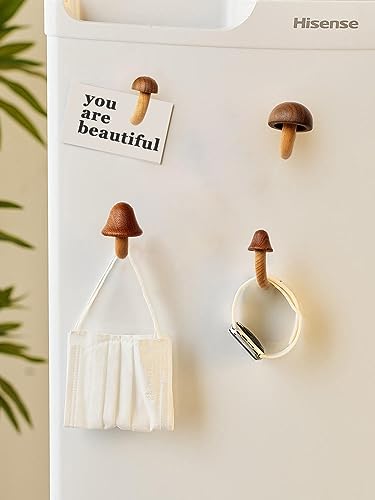 4 Pcs Handmade Mushroom Refrigerator Magnets, Wooden Mushroom Fridge Magnets, Home Office Kitchen Whiteboard Decorative Magnets