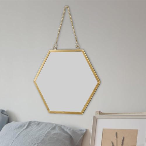 ATORSE® Wall Hanging Mirror Metal Frame Mirrors for Apartment Dressing Room Entryway 28.5cmx25cm Hexagon