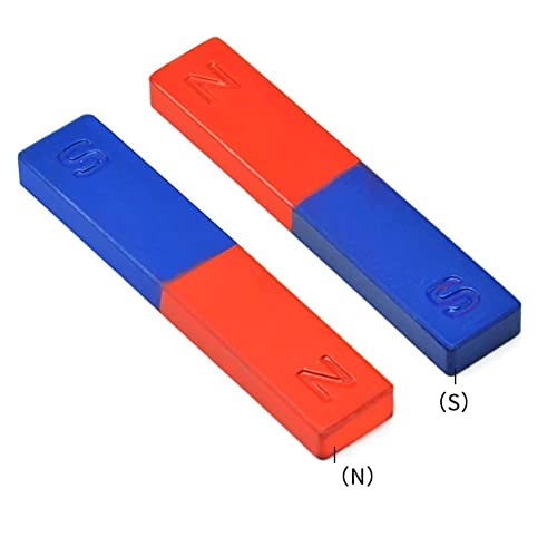 Asian Scientific Bar Magnet Physics Experiment Tool Red Blue Painted N/S Bar School Magnet Pole Teaching AIDS Educational Toys for Children, 4 Inch (Pack of 2)