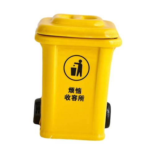 Mini Trash Can Shape Ash Holder Ceramic Portable for Living Room Office Desk Yellow