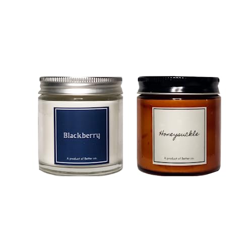 Better co Scented Soy Wax Amber Jar Candle Organic Luxury Aroma Burning Time Upto 20 Hours. Combo Pack of BlackBerry and Honeysuckle.