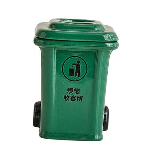 Mini Trash Can Shape Ash Holder Ceramic Portable for Living Room Office Desk Green