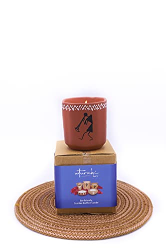 Aturabi Home Earthen Candle, Glass Shape, Dance Paint, Pack of 1, Tea Rose