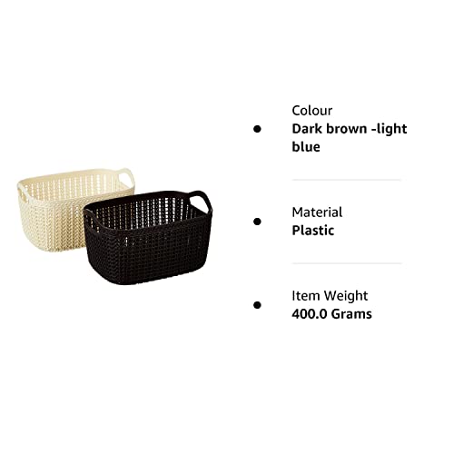 Kuber Industries Unbreakable Multipurpose Storage Basket With Handles Medium Size & Flexible Plastic Fruit/Vegetable/Bathroom/Stationary/Home Basket, Pack Of 2(Brown & Cream) -Ctktc39079, Rectangular