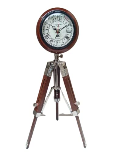 Royal Collection Antique Wooden Tripod Table Clock for Table Decor Office Living Room with Adjustable Height 12 inch