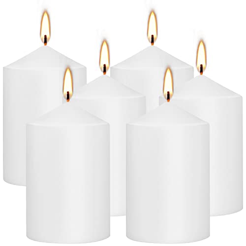 White Pillar Candles - Set of 6 - 3" x 6" Dripless Unscented Candles in White for Home Decor, Relaxation & All Occasions