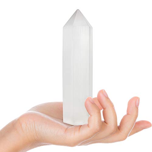 Set of 2-5.75" Selenite Tower Crystal Point Wand Generator Obelisk for Energy Cleansing, Meditation, Reiki, Intuition, Insight, Spiritual Healing, Collection of Healing Crystals and Stones