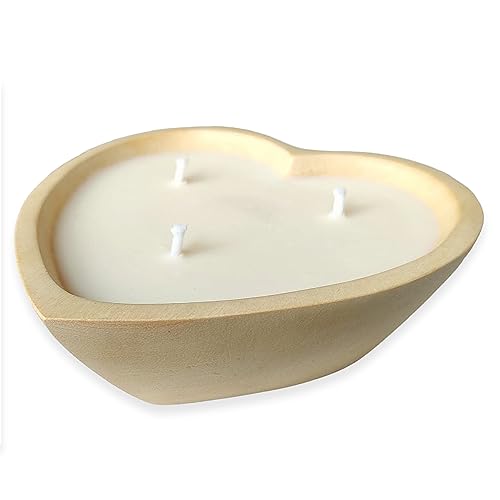 BestySuperStore 6” Heart Shaped Wooden Bowl Lavender Scented Soy Wax Candle - 3 Wicks 5 oz Decorative Dough Bowls Candles for Anniversary Engagement Wedding Birthday Valentine Christmas Gifts