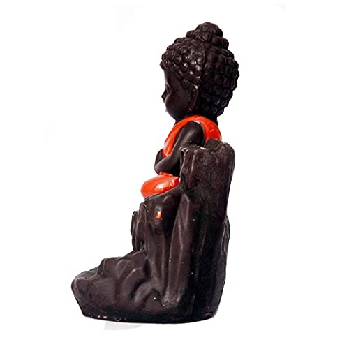 TRUESTAR_Meditating Buddha Monk Idol Smoke Backflow Conical Fountain Incense Stick Dhoop Batti Stand Holder with 10 dhoop Cones