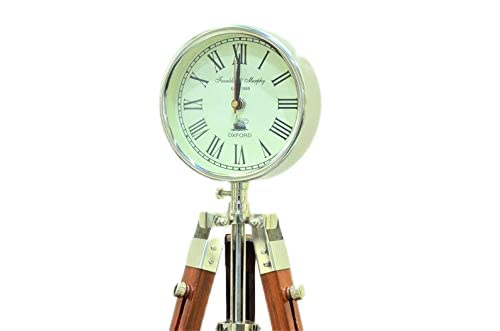 MONU Handmade Wooden Table Top Clock Table & Floor Standing Roman Number Clock 18 Inch with 3 Fold Adjustable Tripod Stand Steel Finish Home & Living Room Decor