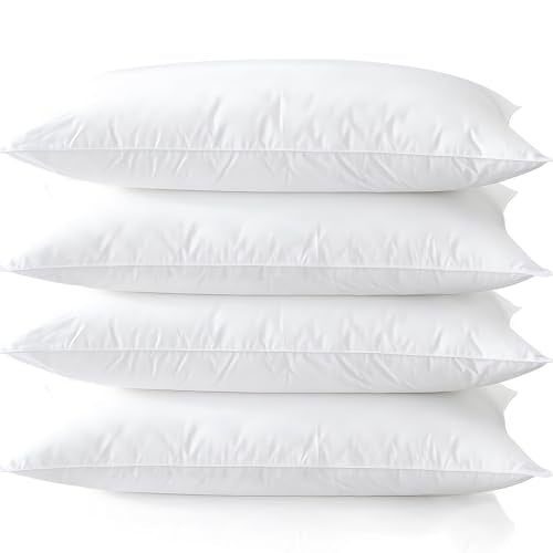 Bed Pillows Standard Size Set of 4 Pack for Sleeping 20"x26", Soft Fluffy Hypoallergenic Skin Friendly Down Alternative Filling Machine Washable