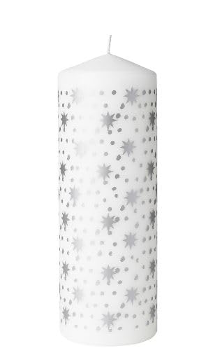 Uppfylld Vinterfint Unscented Pillar Candle, Silver-Colour, 19 cm (7 ½ ")