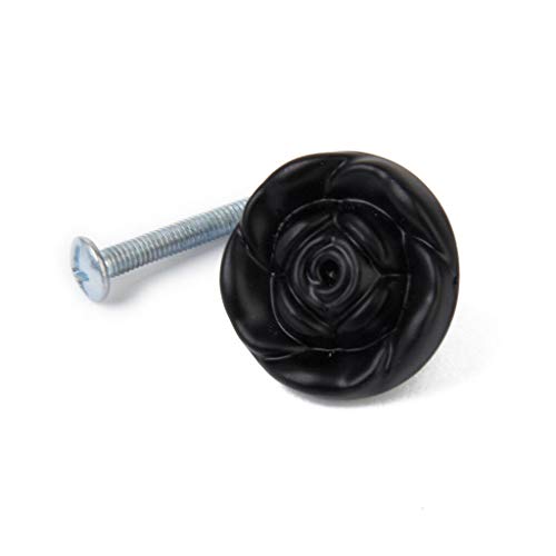 EN-VOLANT Black Round Rose Cabinet Drawer Bin Door Furniture Knob Handle Pull Hardware