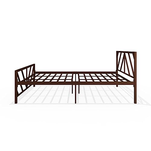 Universe Furniture Mier Single Size Metal Bed Without Storage with Mattress (Matte Finish, Brown)