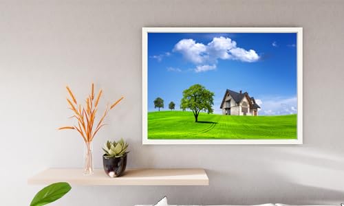 VERRE ART Printed Framed Canvas Painting for Home Decor Office Wall Studio Wall Living Room Decoration (14x10inch White Floater) - House On The Hill