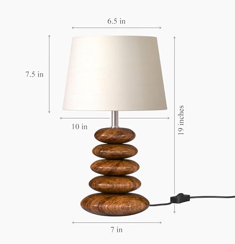 Divine Trends Wood Pebble Table Lamp 19 inches Height with 10 inches Diameter Cream Jute Lamp Shade for Bedroom, Bedside, Living Room, Home Decoration, Hotel Pack of 1