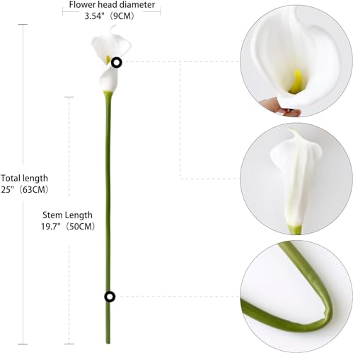 VENIVA White Calla Lily Artificial Flowers Wedding Bridal Floral Arrangements Fake Bouquet Soft Long Stem Plants for Home Living Room Bedroom Dining Table Weddings Party Garden Décor (10 Pcs)