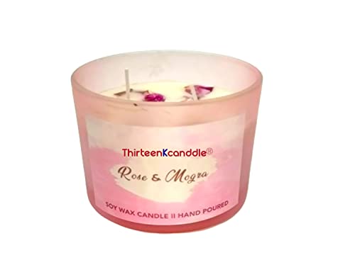 ThirteenKcanddle Rose Mogra Scented Aromatherapy Candles Naturals Soy Wax Gift Set for Festival Wedding Yoga Set of 1