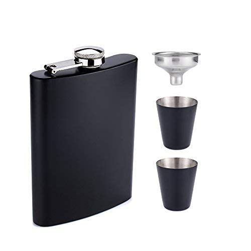 Simxen Stainless Steel Hip Flask with 2 Shot Glasses + Funnel,for Men and Women Perfect for Christmas and Holidays Hip Flask for Liquor or Wine Whiskey Alcohol Drinks Holder Pocket Bottle