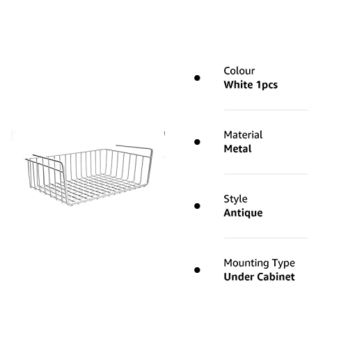 Styleys Metal Under Shelf Basket Wire Rack for Extra Cabinet Storage 15.5-inch (White 1pcs) (S11027), Hanging Shelves