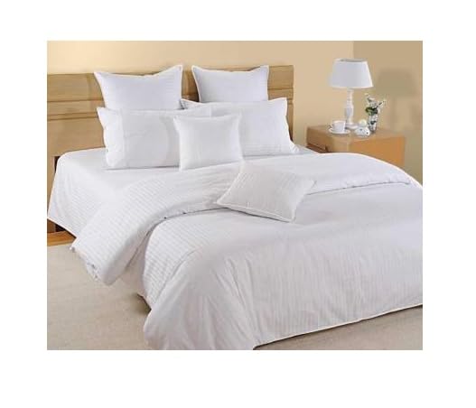 Lucifer 280 TC Satin Cotton Queen Striped Fitted Bedsheet - Lavish Comfort for Your Bedroom. (White)