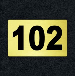 Number Plate 102 Room, Hotel, Hospital, Lodge,Apartment, Flat,Door No,College, Library, Rack Numbers Warehouse, Gold Acrylic Background with Black Letter with PVC Waterproof Sticker