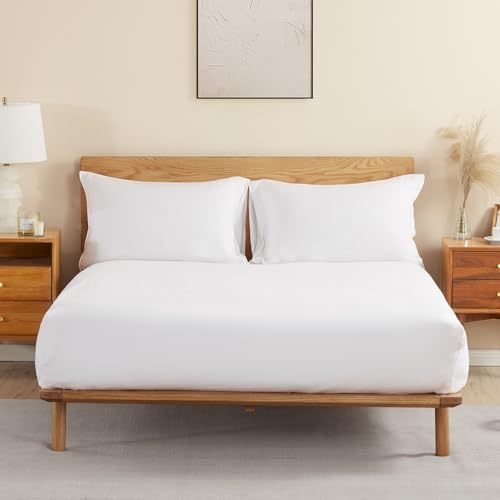 DAPU Pure Stone Washed Linen Fitted Sheet Mattress Cover 100% French Natural Linen European Flax (Off White, Full)