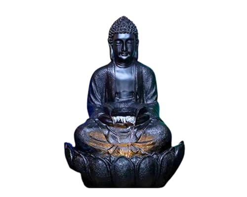 SEPBORN Buddha Water Fountain with Flowing Stream, Resin, Black with LED Lights Water Pump