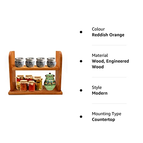 AB SALES 2-Tier Spice Standing Storage Organizer Engineered Wood Shelf for Kitchen (40x30x14cm, Reddish Orange, Floating Shelves) Countertop, Tabletop