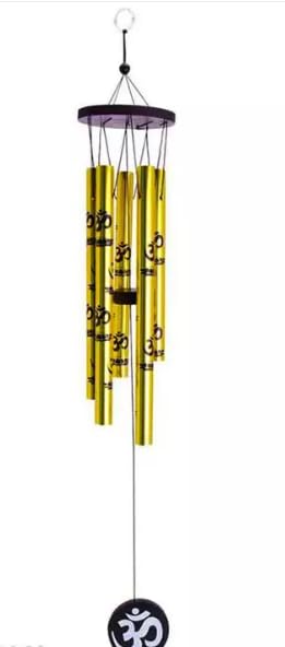 SDT Om Aluminium Wind Chime Decorative Showpiece, 45 cm, Golden,Metal