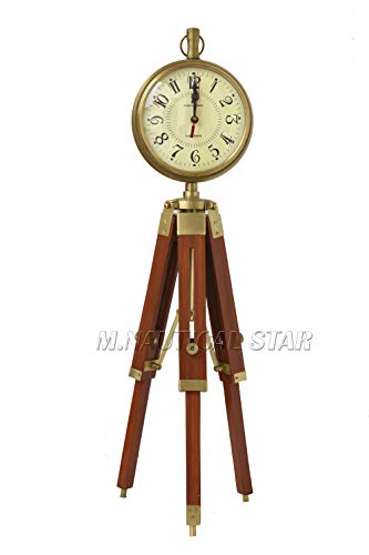 M.Nautical Star Brass Antique Table Clock Antique Handmade Tripod Clock