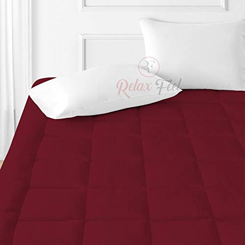 Relaxfeel Luxury 600 GSM Ultra - Soft Light Wight Hypoallergenic Cotten 3" Tick Mattress Padding / Topper. Comfortable for Better Sleep -Maroon Colour of Single Size 48x72 Inch