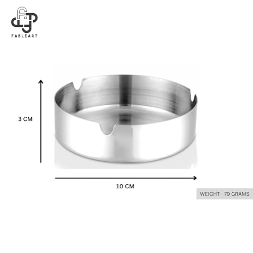 Fableart Stainless Steel Round Ashtray – 3 Grooves for Cigarettes, Windproof Design for Home, Office, Outdoor Use