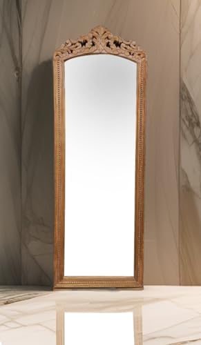 Wood HUB Wooden Carved Rectangular Wall Mirror Frame Solid Wood, Natural Finish | with Out Mirror | Size 6 * 2 Ft (Natural), Framed