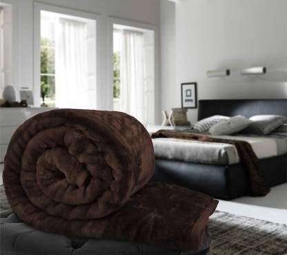 Bezzilish Home Decor Floral Double Mink Blanket for Heavy Winter-229 cm x 229 cm-Coffee Brown