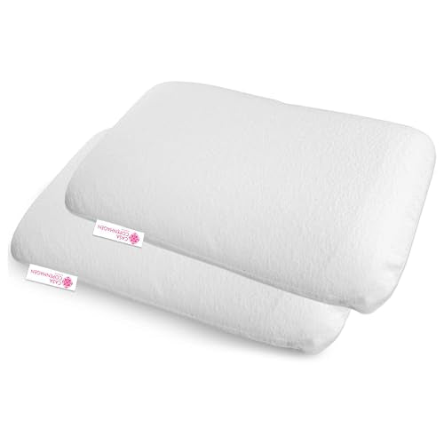 Casa Copenhagen Extra Elastic Visco Foam Pillow with Ventilation Holes, Pack of 2 - Thin Pillow 24.5 x 15.5 x 3.5 Inch - White