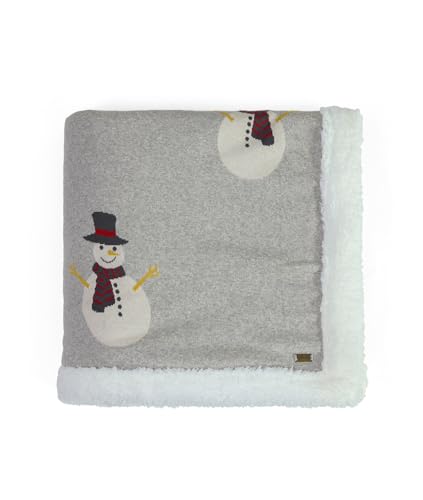 Pluchi Christmas Cotton Knitted Winter Blanket for Kids with Warm Sherpa Fabric in Multi Color (125cm x 150cm) (Snowman)