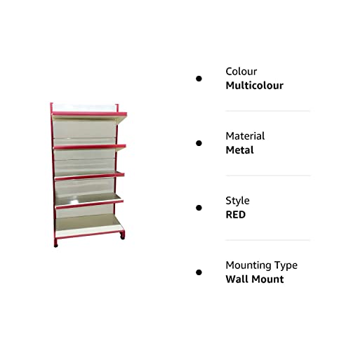 IRONIC Slotted Channel Rack | Grocery Rack | Multipurpose Adjustable Iron Rack for Kitchen, Shops and Book Shelf | Red & Ivory (Wall Rack 6FEET X 3FEET) 5 SHELFS (RED), Iron